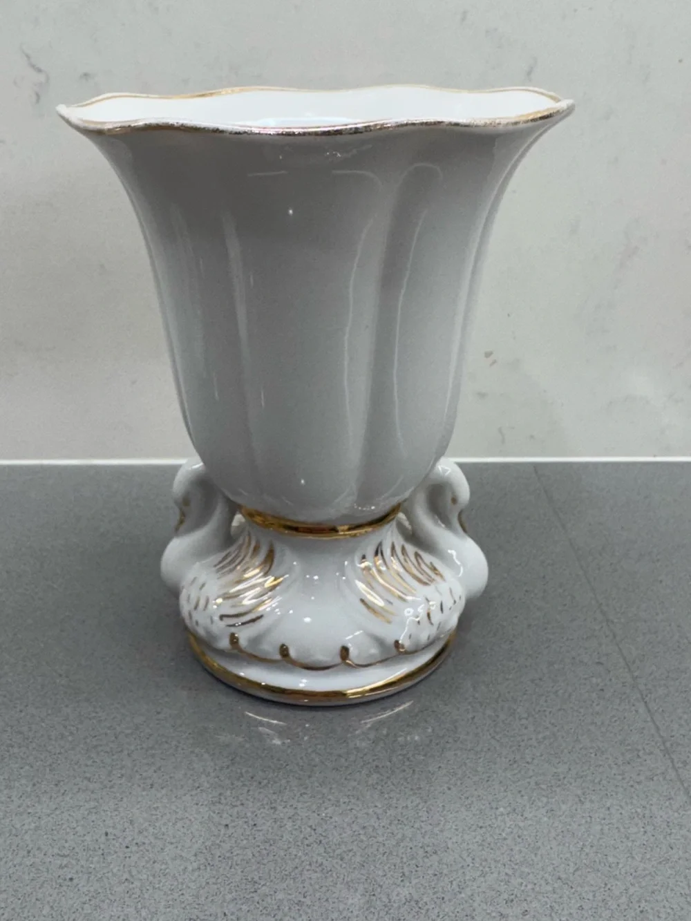 Pair (2) Vintage Gold Castle White Porcelain Double Swan Vase,made in Japan